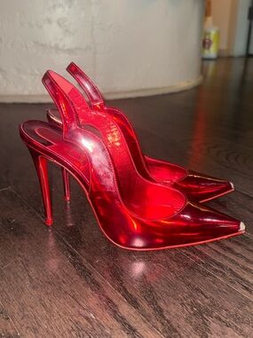 Red Metallic Pointed Slingback Stiletto Heels